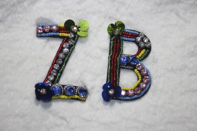 China Letter patches Glass strass beads with sequins handmade patches for sale