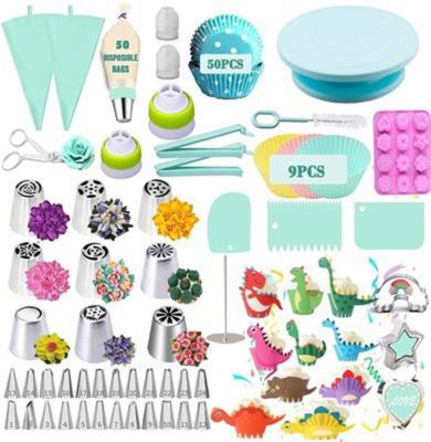 China Viable Set 172 Piece Cake Turntable Russia Decorating Mouth Tools Kit Dinosaur Rim Baking Paper Cup for sale