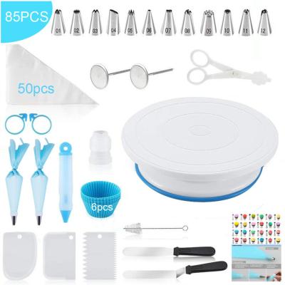 China Hot-selling Sustainable 85 Pieces Cake Turntable Tool Kit Decorated With Non-slip Edges for sale