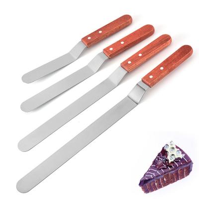 China Wooden Handle Spatula Viable Butter Plastic Angled Stainless Steel Straight Kiss Knife Spatula Butter Cake Decorating Baking Tool for sale