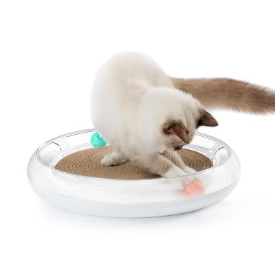 China Viable Cat's Favorite Toy Cat Scratcher Cardboard with Circle Track Catnip Ball and Bell for sale