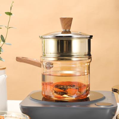 China High Borosilicate Viable Headroom Heat Resistance Kitchen Makers Glass Steaming Gold Pot for sale