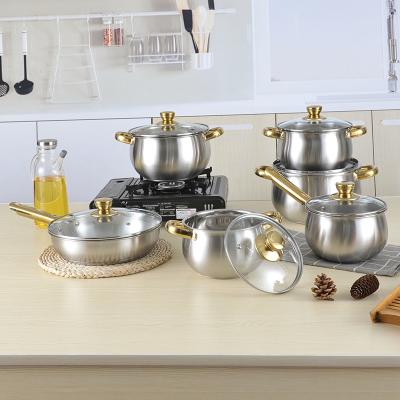 China Sustainable modern 12 pcs stainless steel cookware set belly shaped large soup pot cookware set for sale