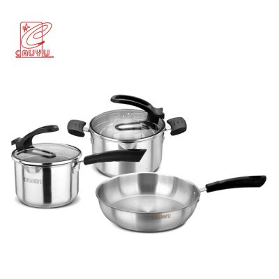 China 2021 factory supply durable stainless steel cookware sets in sale factory supply pan set cookware 1 set 3pcs wholesale for sale