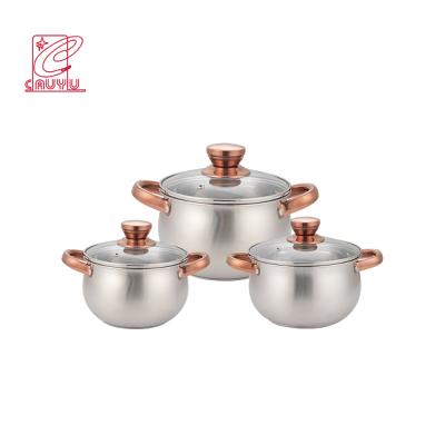 China Sustainable piezas ollas 3 set carote cookware ketchin take care cookware set kitchen cooking pots for sale