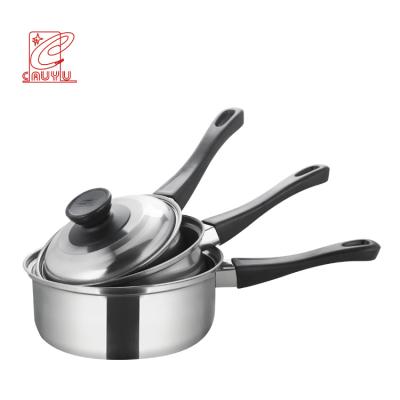 China Factory Direct CLASSIC 3pcs Kitchen Cheap Price Cooking Milk Pot Pan With Lid Steel Pan for sale