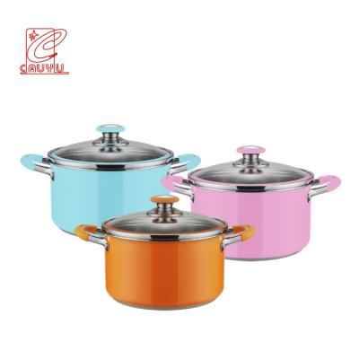 China Sustainable Colorful Stainless Steel Casserole Soup Pot Induction Stock Pot With Silicone Handle for sale