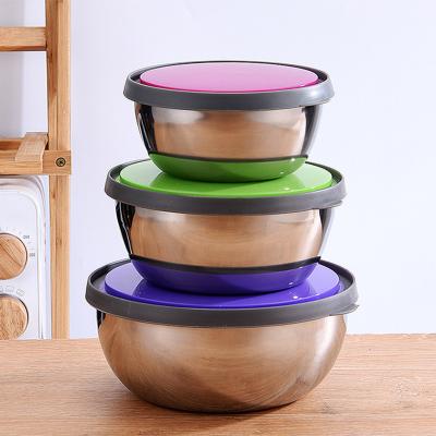 China 3pcs Size Sustainable Quality Thickened Stainless Steel Salad Mixing Bowls Set With Cover for sale