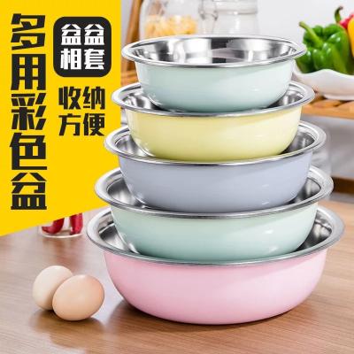 China Disposable eco-friendly metal custom stainless steel salad bowl colorful pating mixing set cookware for sale