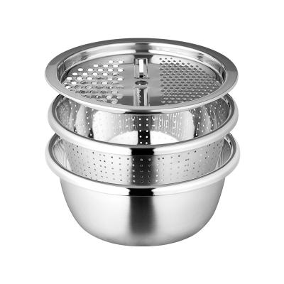 China 3Pcs Kitchen Strainer Stainless Steel Grater Strainer Set Multifunctional Viable Basket Basin Set for sale