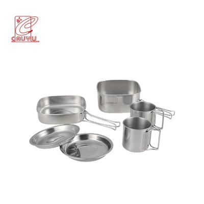 China 2021 Portable Outdoor Camping Light Weight Stainless Steel Cookware Set Outdoor Camping Hot Cooking Set With Cup for sale