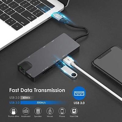 China USB3.0 5Gbps High Speed ​​9 in 1 USB C Hub Dock for Macbook Adapter Thunder 3 USB 3.0 Hub Type 1Gbps Ethernet Reader 4K UHD SD Card Hub C HDTV RJ45 for sale