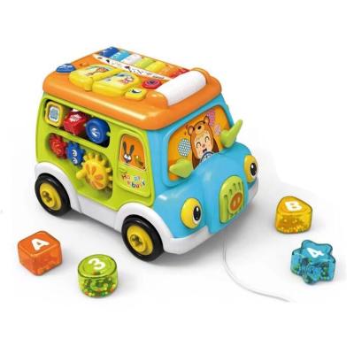 China Early learning assembly shape matching game pull baby musical school bus learning toy CH008730 baby musical school bus toy for sale