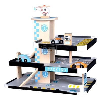 China Plywood Wooden Garage Pretend Play Car Toy Wooden Toy Garage for sale