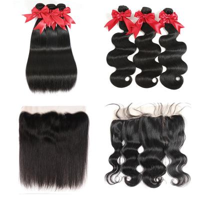 China Wholesale 10A Malaysian Body Wave Cuticle Aligned Hair Body Wave Bundles With Lace Headbands, Lace Frontal Closure With Hair Bundles for sale