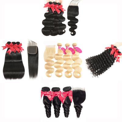 China Free Sample Silky Straight Wave Virgin Hair Wholesale Vendors Weave Bundles With Closure 8A 9A 10A Virgin Unprocessed Cuticle Aligned Hair for sale