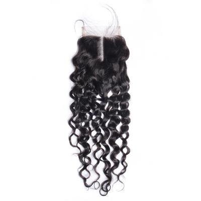 China Korean Brown Thin Undetectable Water Wave Lace Closure 4 4 ​​Middle Part Light Brown Cheap Water Wave Buying Undetectable Swiss Hair for sale