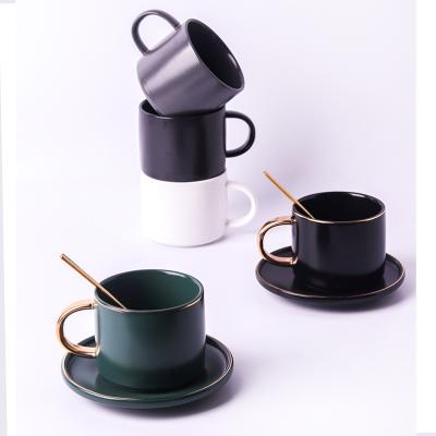 China 160ML Sustainable Handmade European Coffee Cup Luxury Ceramic Coffee Mug Set With Spoon for sale