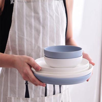 China Sustainable Hot Selling Nordic Style White / Blue Luxury Ceramic Porcelain Dinnerware Set for sale