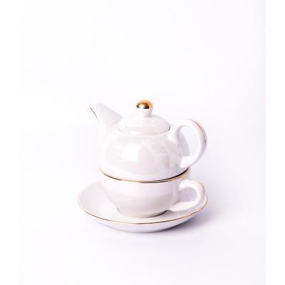 China Viable Good Quality Wholesale Ceramic Teapot and Cup Set Gold Tracing Classic Luxury Classic Dragonfly with Handle Tea for One Set for sale