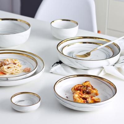 China Viable Most Popular Wholesale Dish Set Ceramic Porcelain Dinner Dishes Marbling Dishes Sets Tableware for sale