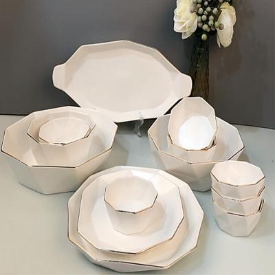 China New Style Viable Tableware Logo Pattern Ceramic Dinnerware Porcelain Custom Diamond Shape Prices for sale