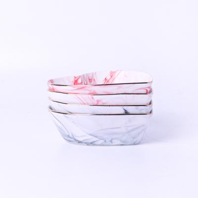 China Sustainable New Design Heart Shaped Marble With Gold Line Ceramic Serving Dishes Fruit Dish Salad Bowl For Hotel Restaurant And Home for sale