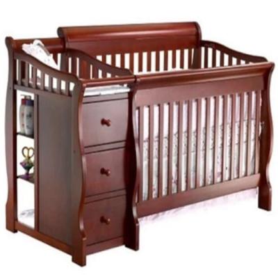 China Contemporary natural pine wood baby hutch, kids cradle with drawers, toddler bed, nursery furniture for sale