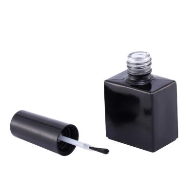 China Unique Cosmetic Design 10ml 15ml Clear Black Square Empty Gel Nail Polish Bottle With Brush for sale