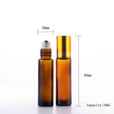 China 10ml Amber Gemstone Roller Ball Bottles Portable Eye Sub Bottle Cosmetic Essential Oil Cream Roll On Glass Bottle for sale