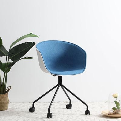 China Wholesale Rotatable Use Specific Swivel Seat Plastic Fabric Chair With Wheels Home Office Single Office Chair for sale