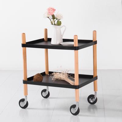 China Durable Wholesale Wooden Movable Kitchen Shelf Modern Kitchen Furniture Trolley With Wheels for sale