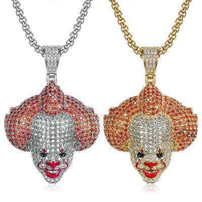 China Hip Hop Hip Hop Ice Out Bling Male Doll Clown Pendants Pave Setting CZ Men Charm Necklace Jewelry Gift dropshipping for sale