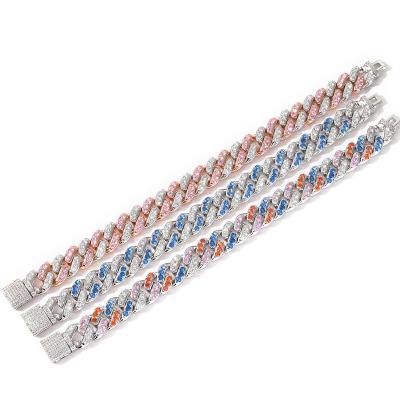 China Blue and White D.C.A. Bling Zircon Paved Hiphop Iced Out Miami Cuban Link Chain Bracelets For Men Hip Hop CZ Banger Jewelry for sale