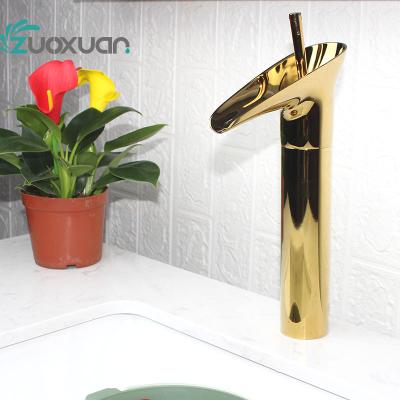 China ZuoXuan Modern Deck Mounted Hot And Cold Water Cartridge Brass Handle Ceramic Single Tap Mixer Bathroom Pull Down Basin Faucet for sale