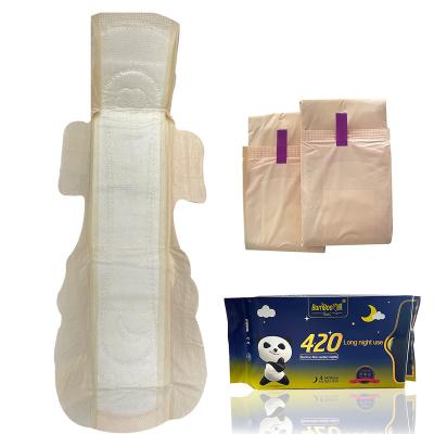 China Wholesale Biodegradable Sanitary Napkin Super Absorbent wanita Tuala 420 Mm Organic Bamboo Mm Private Label Woman Night Use for sale