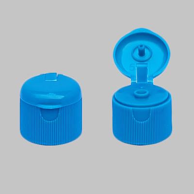 China Blue Ribbed Flip Top Plastic Caps , Flip Top Bottle Lids With Round Cover for sale