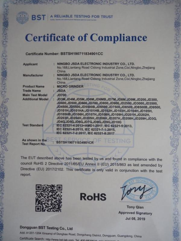 RoHS - Ningbo JSDA Electronic Industry Co., Ltd.