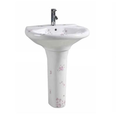 China Modern Glassy Ceramic China Grade A Hand Wash Pedestal Sink Basin With Overflow And Perforated Faucet Holes for sale