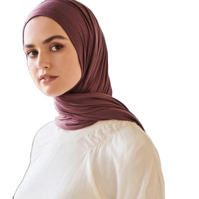 China Soft Touch Feeling Iman fashion Plain Stretchy Malaysia Muslim women's hijab Dubai Khimar hijab Muslim Ethnic Clothing Raisin color for sale