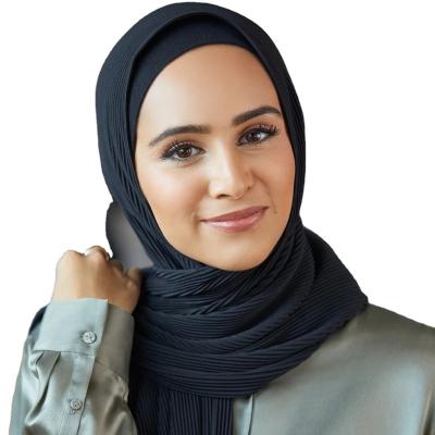 China Soft Touch Feeling IMAN custom logo Crinkle Onyx Chiffon Shawl For Muslim Women high-Quality Chiffon Pleated Khimar Hijab and hot sell in dubai for sale