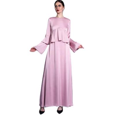 China Polyester Winter Matte A-Line Dress Muslim Robe Double Flared Sleeve Solid Colour Muslim Long Dress Women's for sale