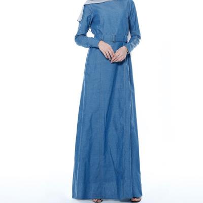 China Jeans ins new Europe and the United States denim Muslim robes women's lace-up thin Muslim long-sleeved dress Islamic clothing for sale