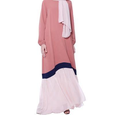 China Polyester INS Colorblocking Loose Version Women's Muslim Robe Summer Muslim Dress Islamic Clothing In Stock for sale