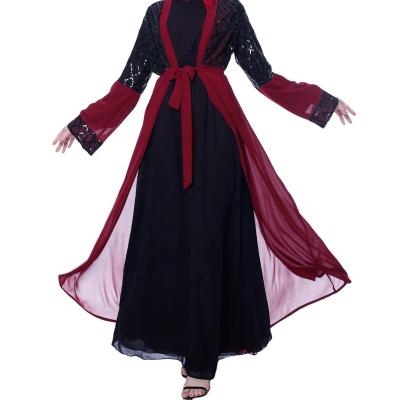 China Chiffon ins Sequins Patchwork Outer Muslim Robe Muslim Robe Women's Chiffon Cardigan Islamic Dress Summer for sale