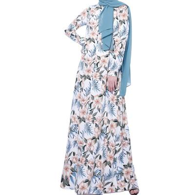 China Polyester 2023 new spring and summer plain printed Muslim dress A-line Slim simple Muslim long dress women Islamic long dress in stock for sale