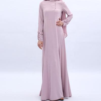 China Polyester NEW Muslim Dress Pearl Button Simple Islamic Long Dress Women Muslim Robe In Stock for sale