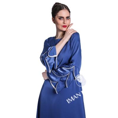 China Blended fabric Muslim female matte dress mermaid three-layer sleeve bright beads A-line large swing long skirt for sale