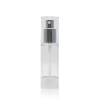 China Popular Manufacturer Serum Bottle 30ml 50ml 80ml 100ml Clear Silver Airless Cosmetic Container AS Plastic Sprayer Airless Bottle for sale