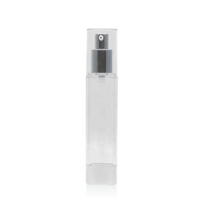 China Popular Serum Bottle 50ml Transparent Airless Silver Cosmetic Container AS Plastic Sprayer Container Airless Bottle for sale